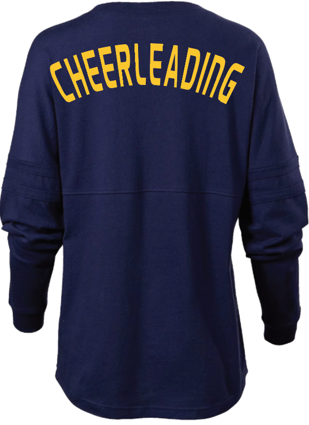 PJP CHEER Navy Women's Pom Pom Long Sleeve Jersey T-Shirt (RDGBW3514PJP)