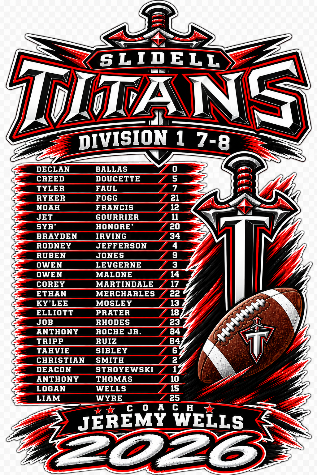 Titans Football Shield Logo 1 w/ Roster on Back