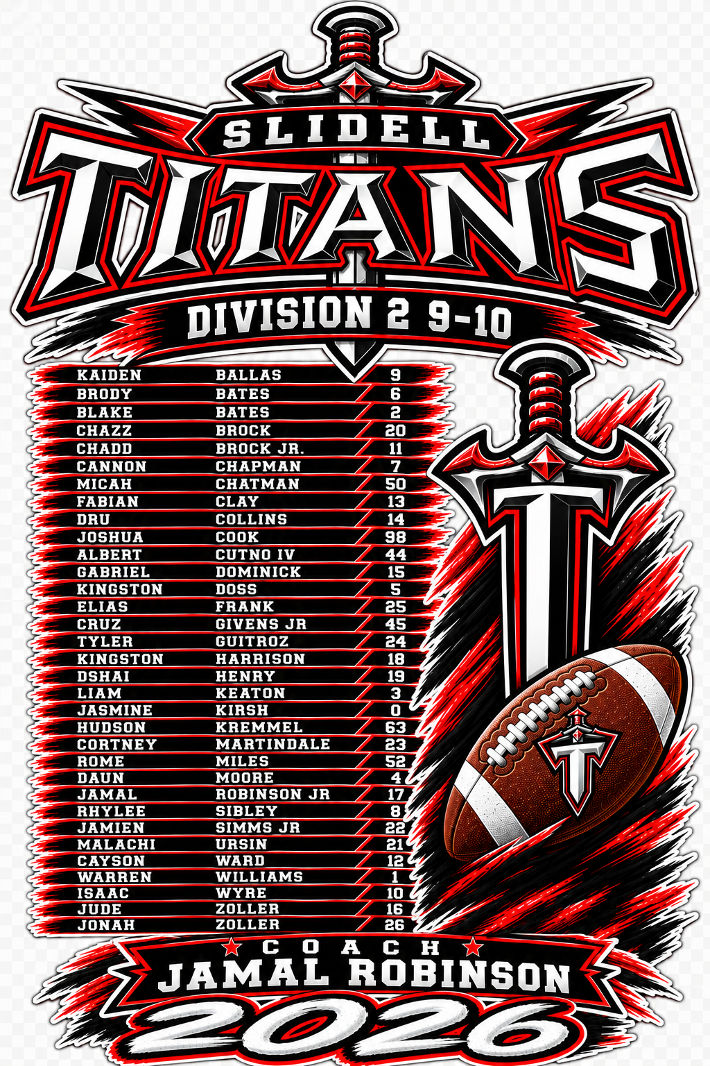 Titans Football Shield Logo 1 w/ Roster on Back