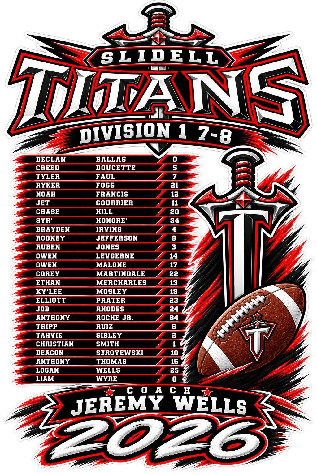 Titans Football Shield Logo 1 w/ Roster on Back