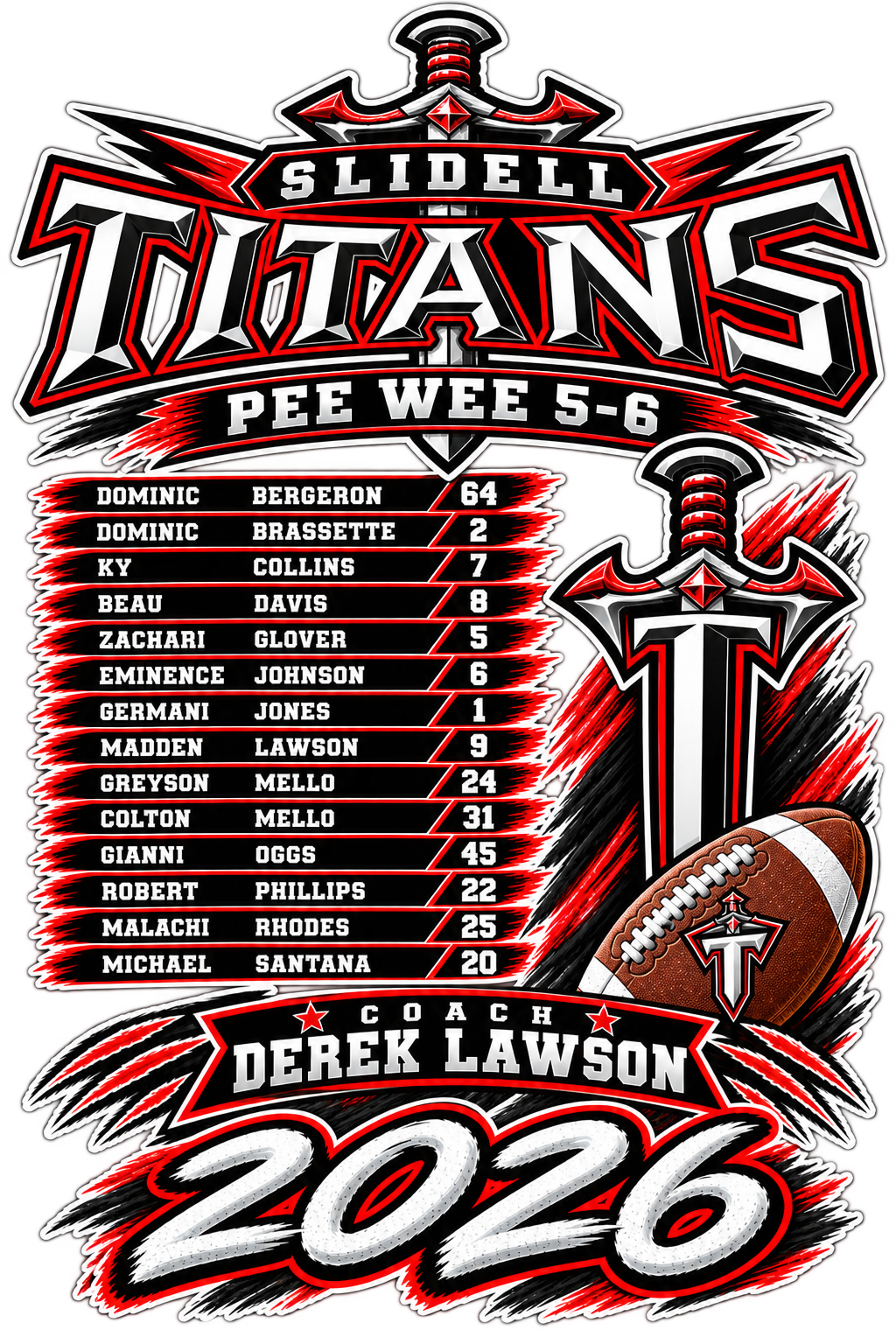 Titans Football One Team Logo Roster on Back
