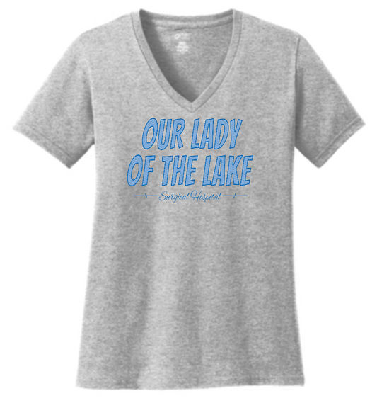 Ladies V-Neck T-Shirt Our Lady of the Lake (Ash Heather)