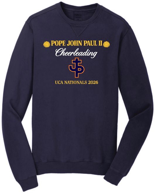 PJP CHEER Unisex Navy Beach Wash® Garment-Dyed Crewneck Sweatshirt (RDGPC098PJP)